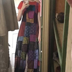 hippie baggy patchwork overalls 🍄🐸🍃🌞